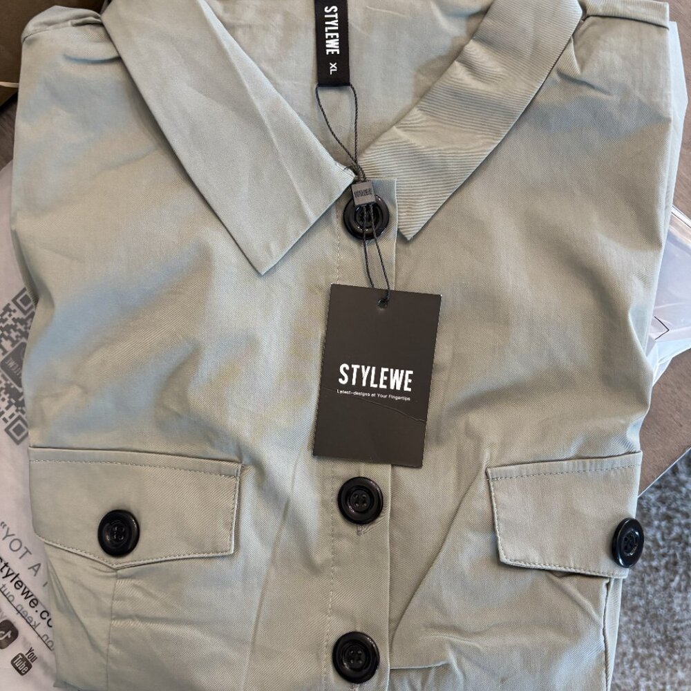 Stylewe One Piece Jumpsuit in green khaki color and black buttons NEW XL(16) - Picture 9 of 10